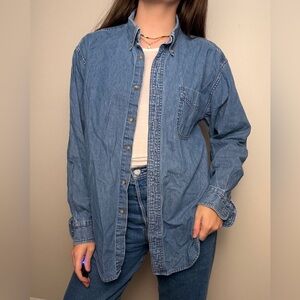 vintage y2k Denim Button Down Shirt Classic Everyday Layering Staple